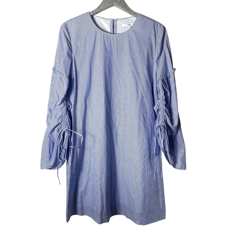 Tibi Elliot Stripe Trapeze Dress Blue Stripes